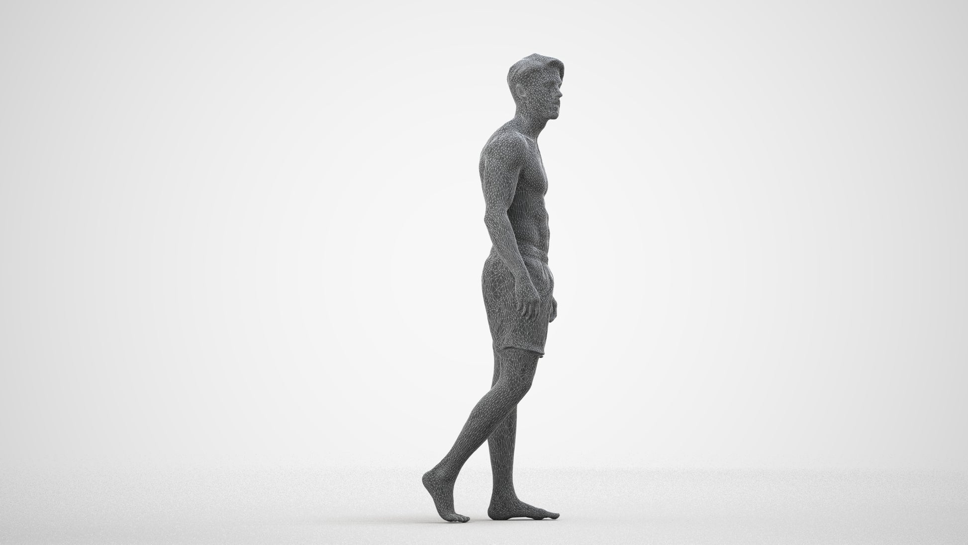 realistic 3D people man pool, render-ready for V-Ray and Corona, FBX OBJ, wireframe side view