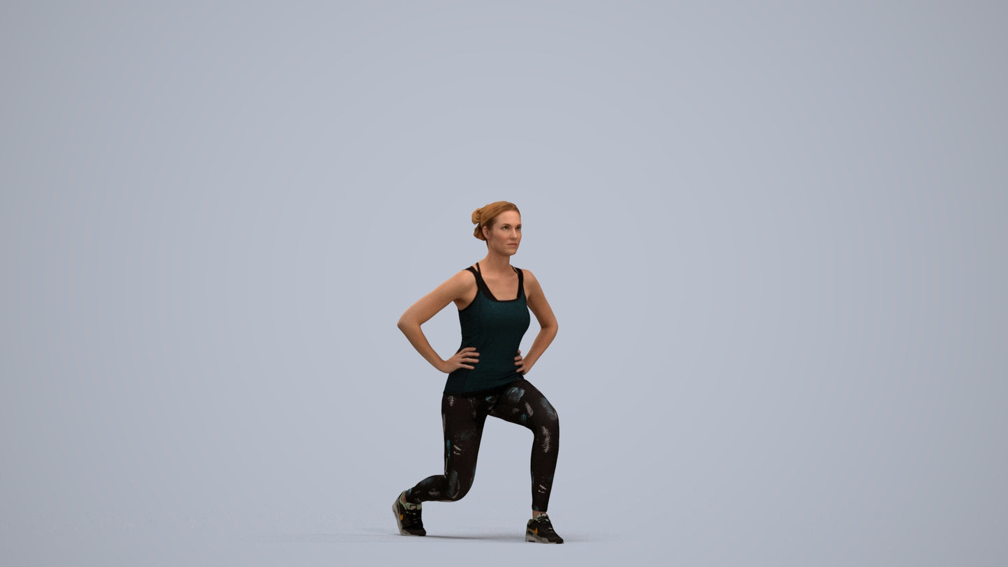 3D human model woman sport standing, photogrammetry scanned person for archviz, standing pose render