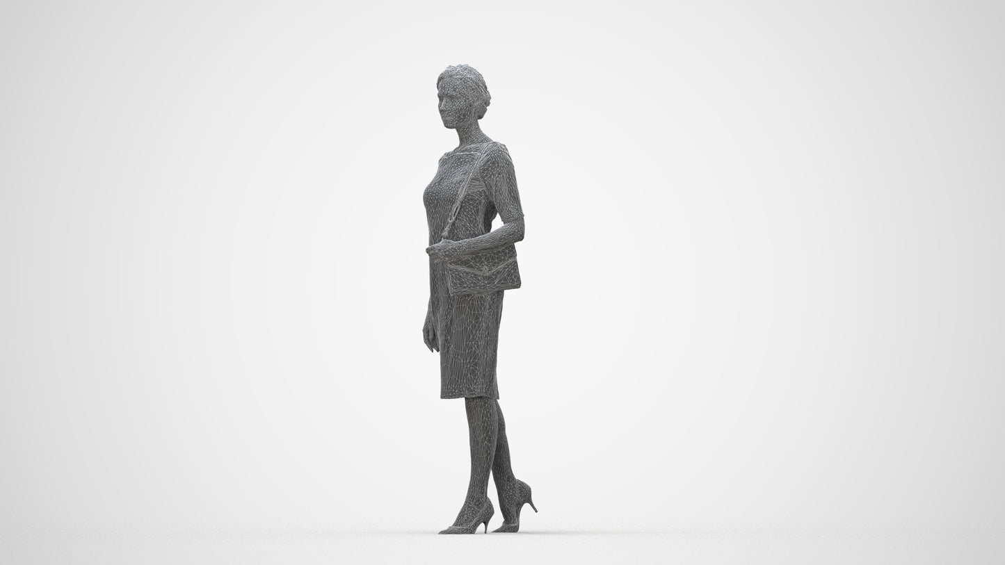 realistic 3D woman casual walking, scanned archviz people for Blender and 3ds Max, wireframe back view