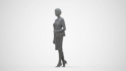 realistic 3D woman casual walking, scanned archviz people for Blender and 3ds Max, wireframe back view