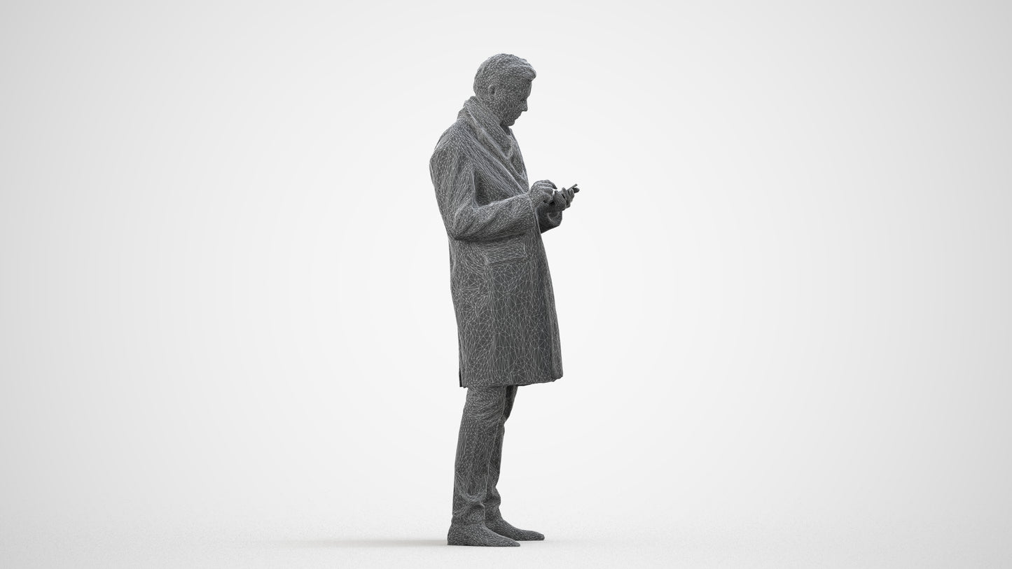 photogrammetry 3D man standing, realistic human model archviz FBX, wireframe side view
