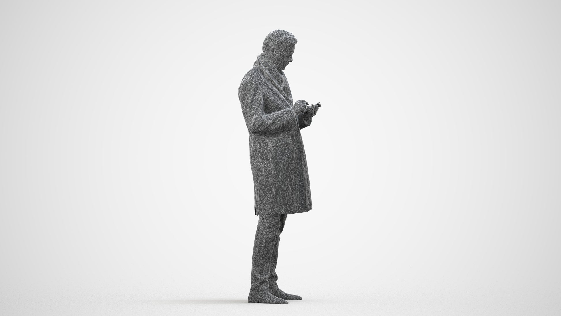 photogrammetry 3D man standing, realistic human model archviz FBX, wireframe side view