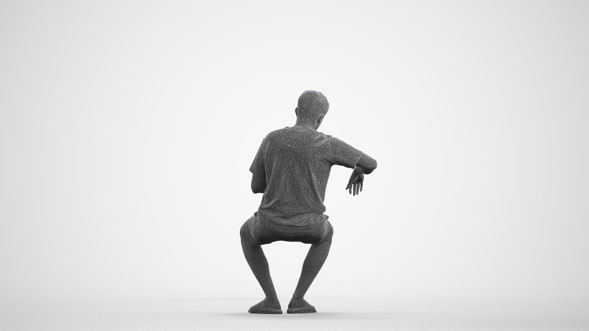realistic 3D man casual sitting, scanned archviz people for Blender and 3ds Max, wireframe front view