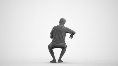realistic 3D man casual sitting, scanned archviz people for Blender and 3ds Max, wireframe front view
