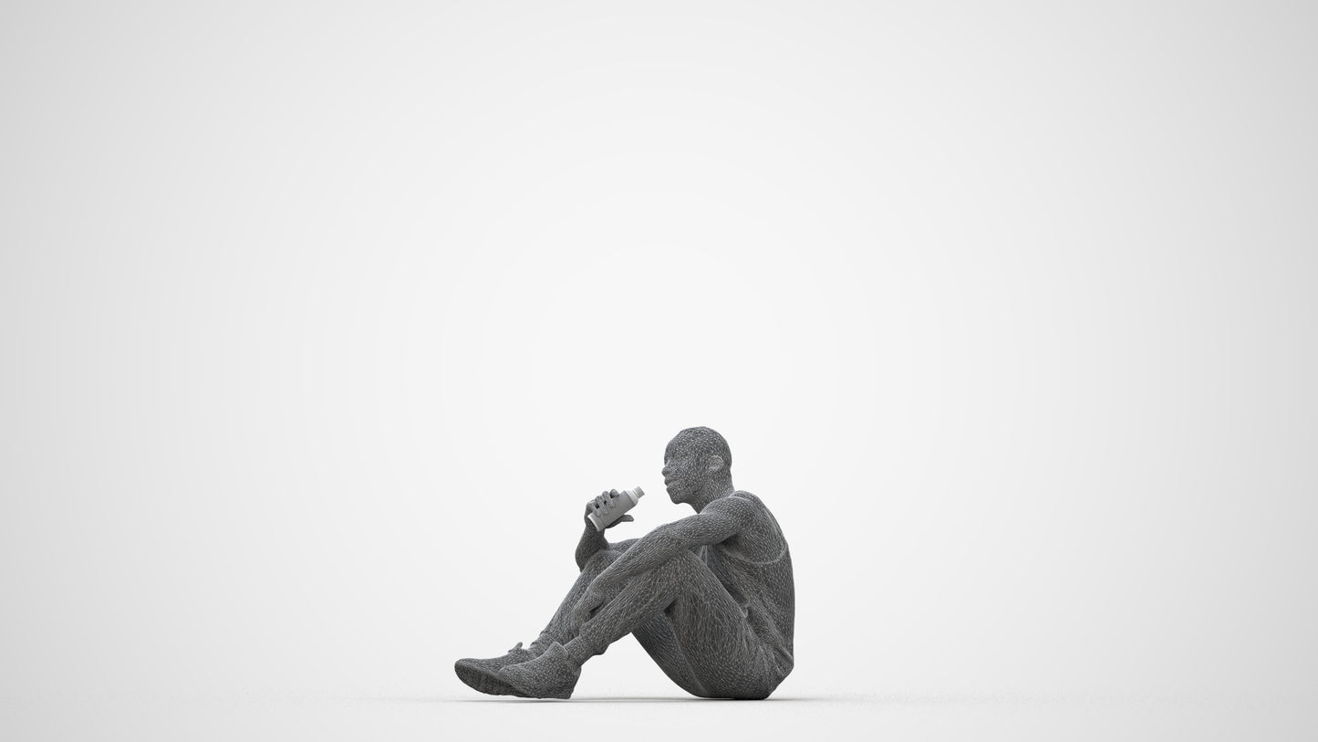 realistic 3D people man casual sitting, render-ready for V-Ray and Corona, FBX OBJ, wireframe back view