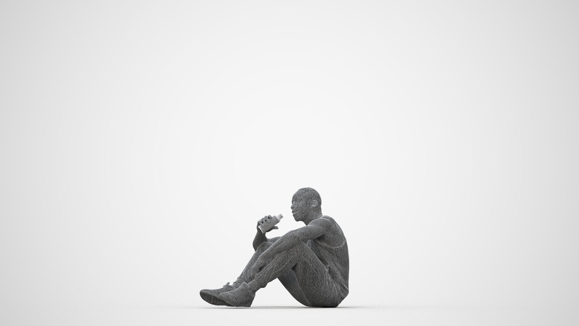 realistic 3D people man casual sitting, render-ready for V-Ray and Corona, FBX OBJ, wireframe back view