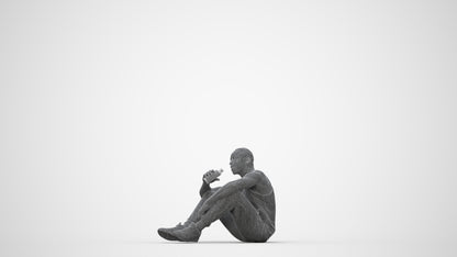 realistic 3D people man casual sitting, render-ready for V-Ray and Corona, FBX OBJ, wireframe back view