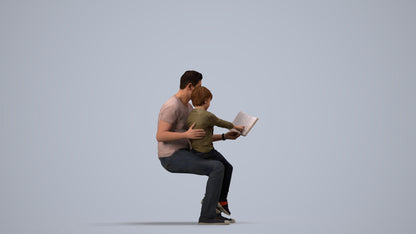 3D human model boy casual kids, photogrammetry scanned person for archviz, side view render