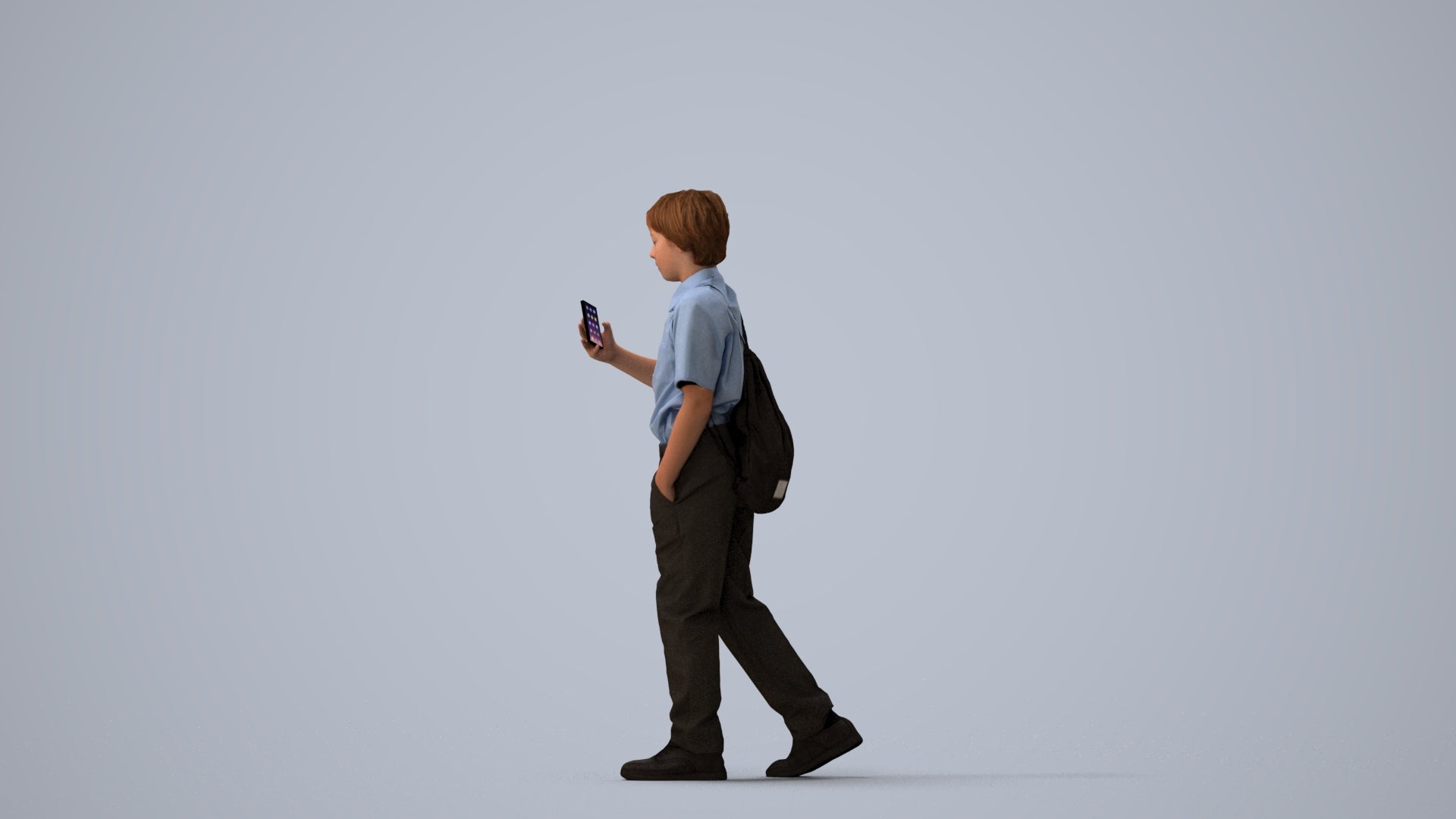 scanned 3D boy casual kids, photogrammetry people for Enscape and V-Ray, three-quarter view render