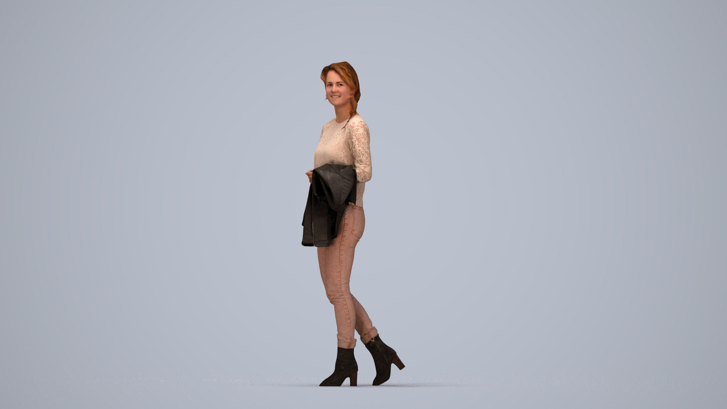 3D people model woman casual walking, scanned human for 3ds Max rendering, top-down view render