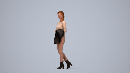 3D people model woman casual walking, scanned human for 3ds Max rendering, top-down view render
