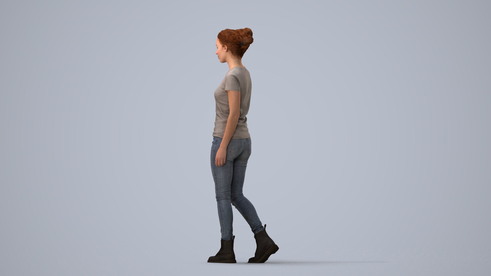 realistic 3D people woman casual walking, render-ready for V-Ray and Corona, FBX OBJ, three-quarter view render