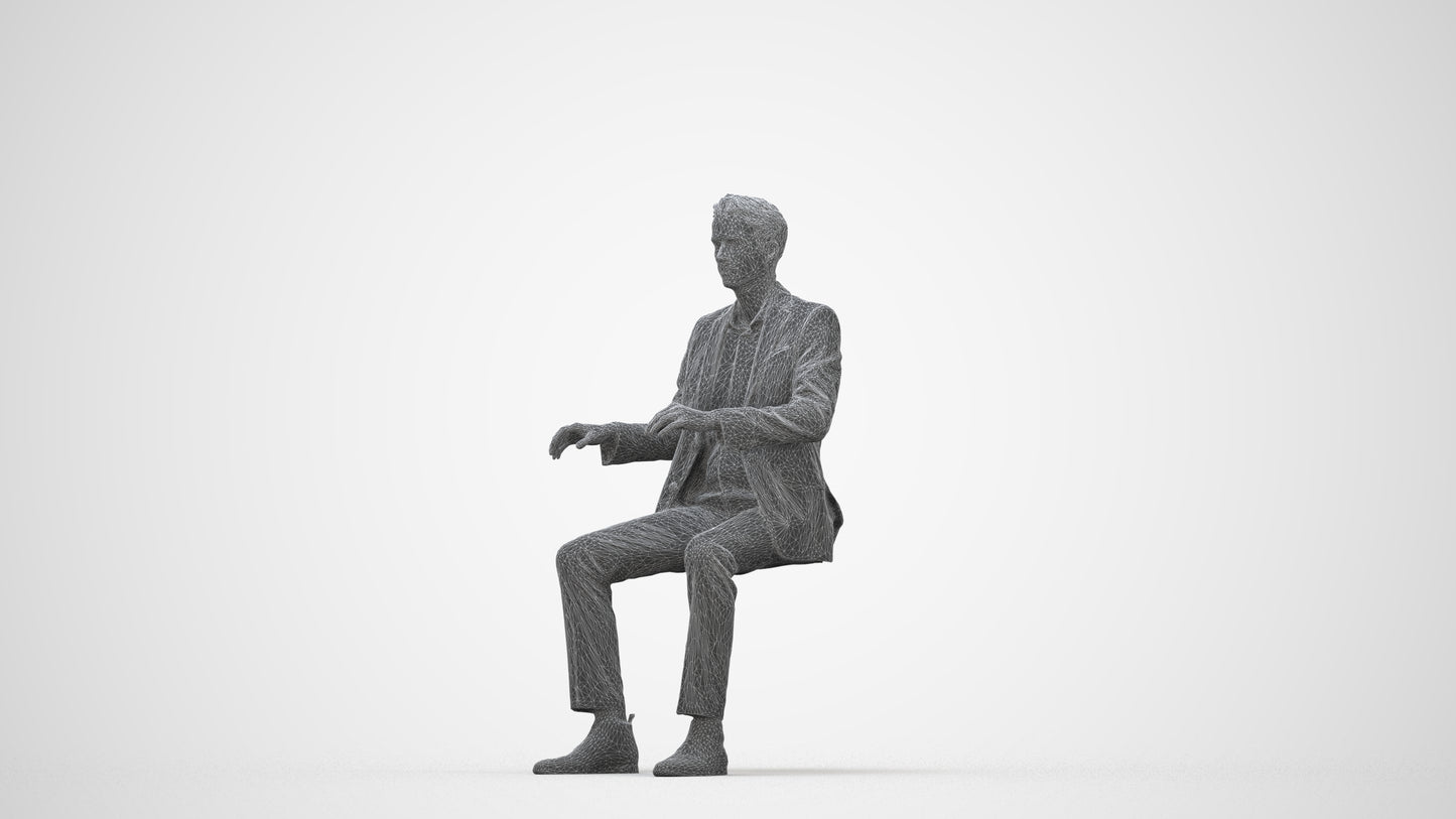 3D scanned man business, photorealistic archviz people for Enscape and SketchUp, wireframe back view