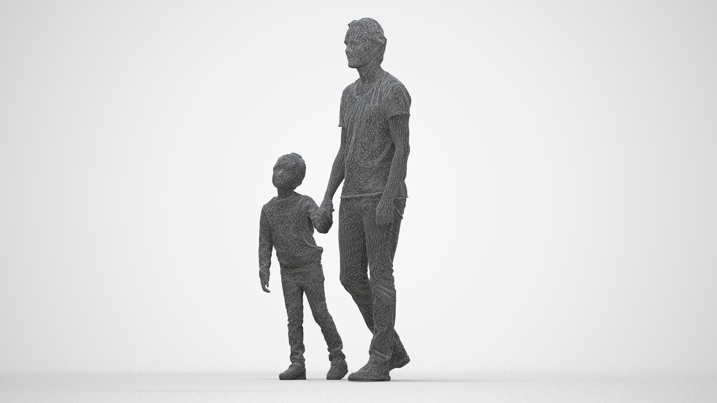 3D people model boy casual kids, scanned human for 3ds Max rendering, wireframe back view