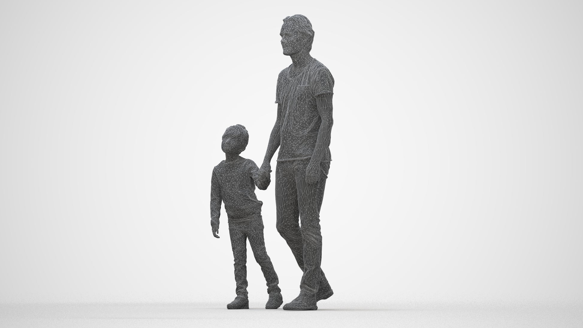 3D people model boy casual kids, scanned human for 3ds Max rendering, wireframe back view