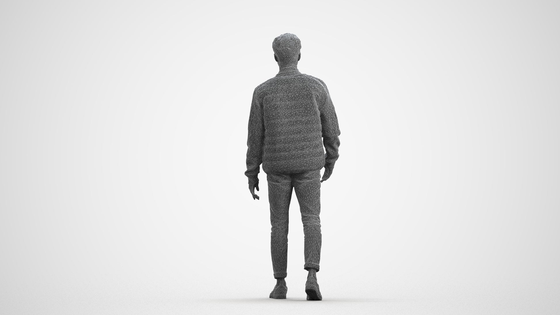 photogrammetry 3D man casual walking, realistic human model archviz FBX, wireframe front view