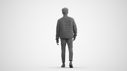 photogrammetry 3D man casual walking, realistic human model archviz FBX, wireframe front view