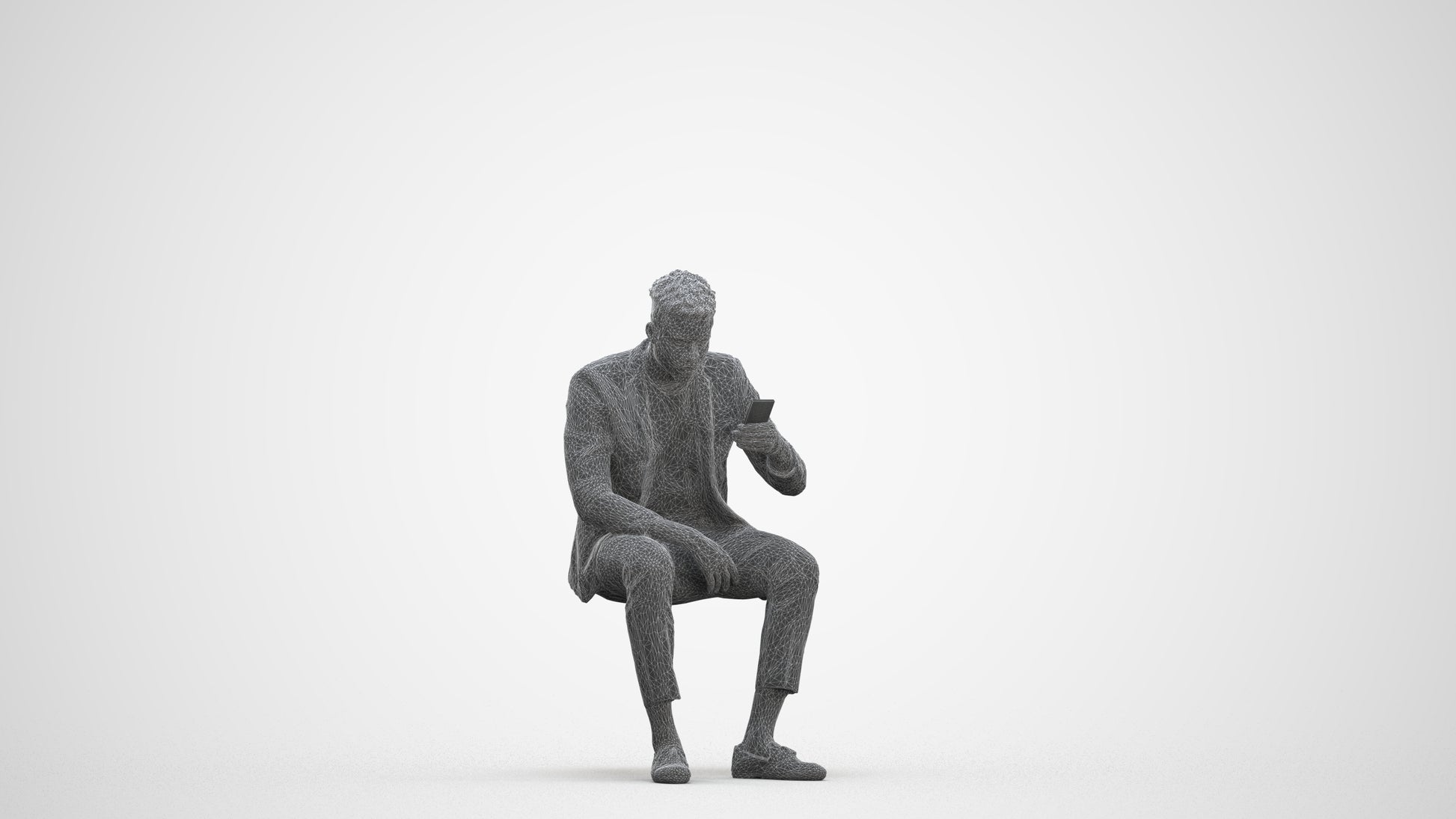 realistic 3D man casual sitting, scanned archviz people for Blender and 3ds Max, three-quarter front view render