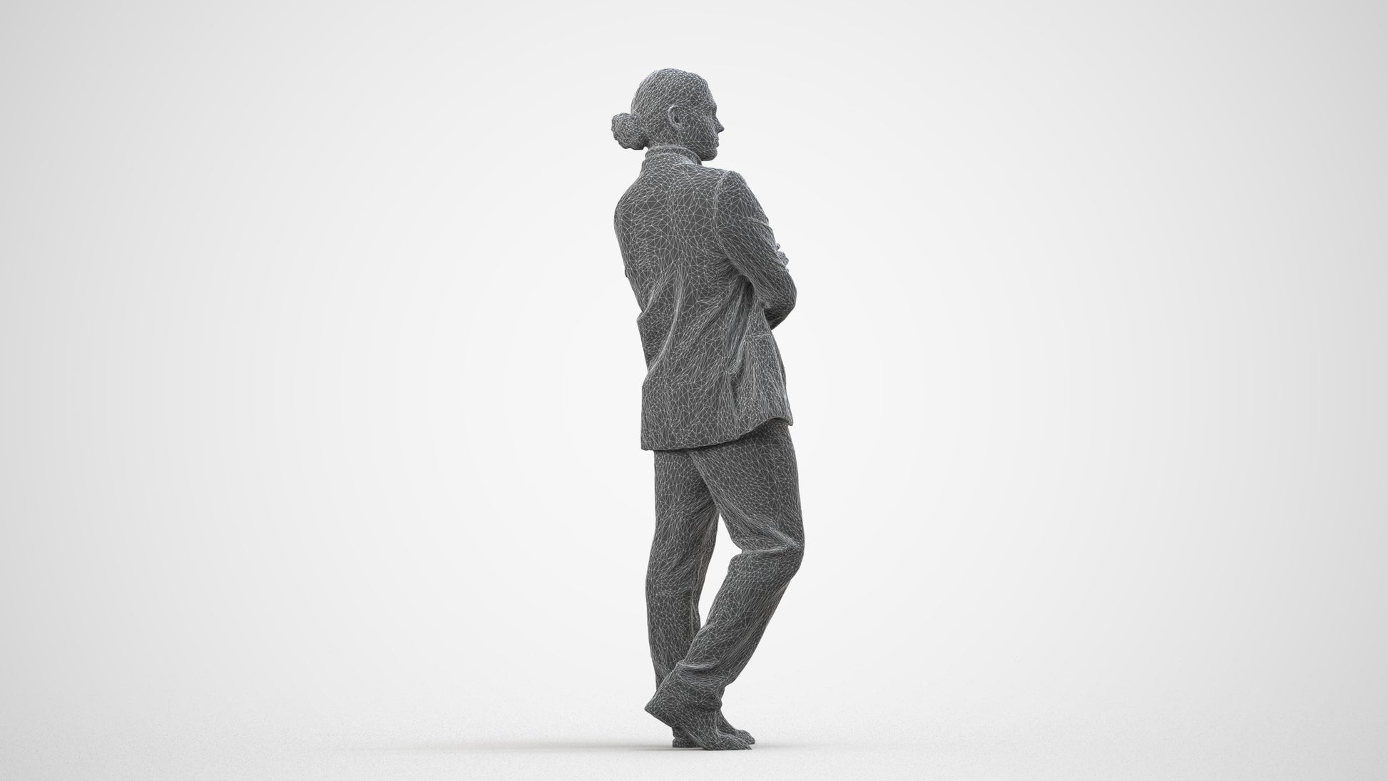 realistic 3D people man business, render-ready for V-Ray and Corona, FBX OBJ, wireframe side view