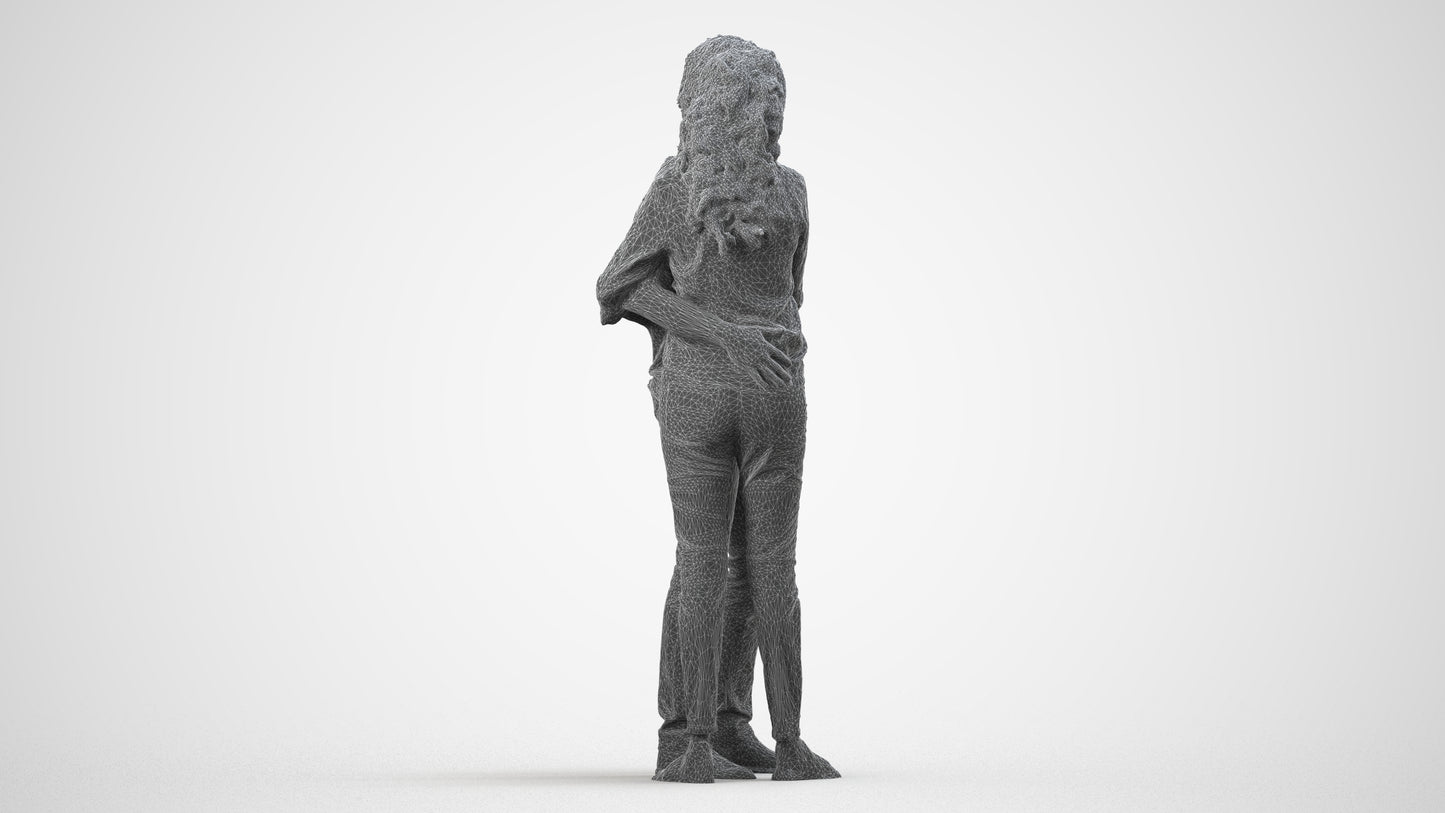 realistic 3D human woman casual couple, archviz people FBX OBJ for Blender, wireframe side view