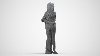 realistic 3D human woman casual couple, archviz people FBX OBJ for Blender, wireframe side view