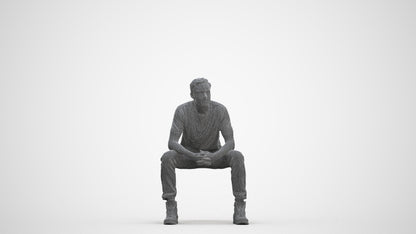 scanned 3D man casual sitting, photogrammetry people for Enscape and V-Ray, three-quarter front view render