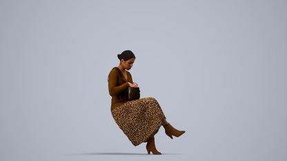 realistic 3D human woman casual sitting, archviz people FBX OBJ for Blender, side view render