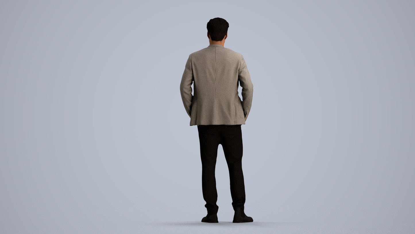 3D scanned man business, photorealistic archviz people for Enscape and SketchUp, front view render