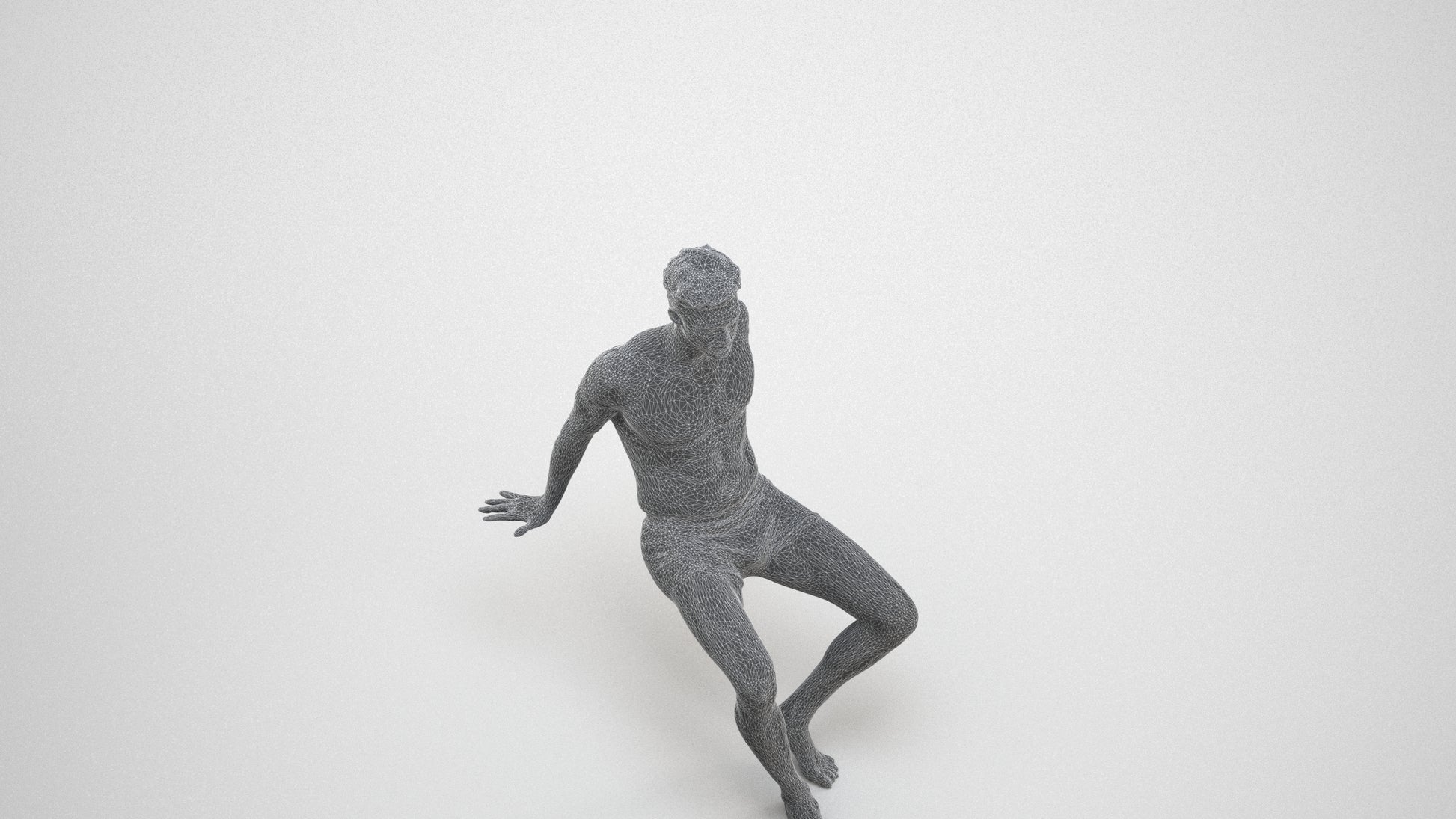 3D human model man sport pool, photogrammetry scanned person for archviz, wireframe three-quarter view