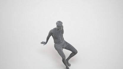 3D human model man sport pool, photogrammetry scanned person for archviz, wireframe three-quarter view
