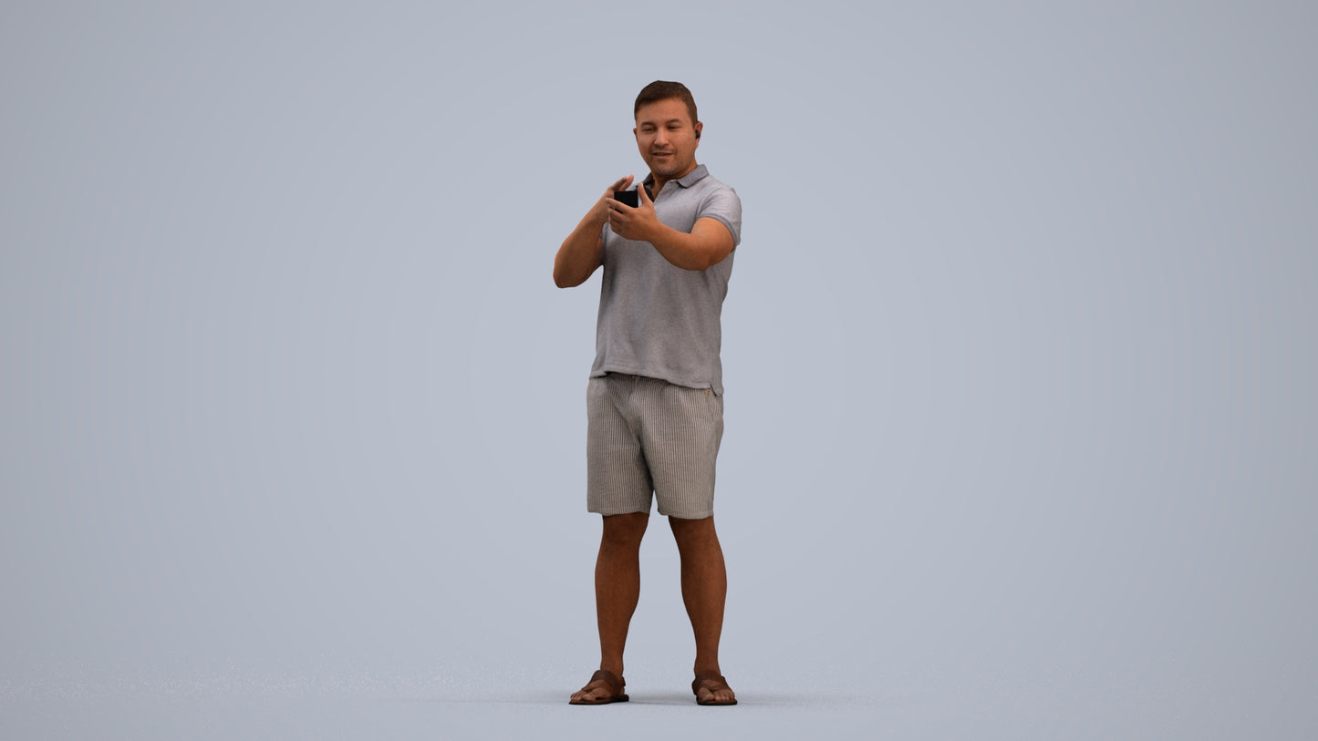 3D human model man casual standing, photogrammetry scanned person for archviz, standing pose render