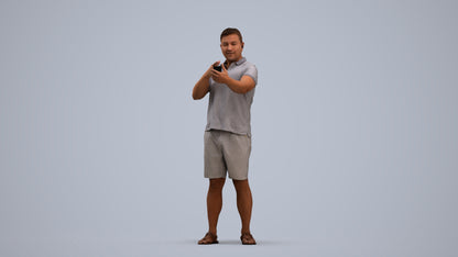 3D human model man casual standing, photogrammetry scanned person for archviz, standing pose render