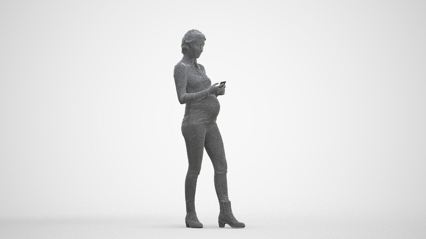 3D scanned woman standing casual, photorealistic archviz people for Enscape and SketchUp, three-quarter front view render
