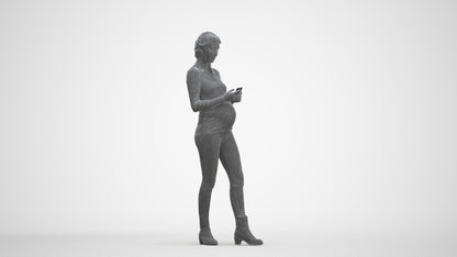 3D scanned woman standing casual, photorealistic archviz people for Enscape and SketchUp, three-quarter front view render