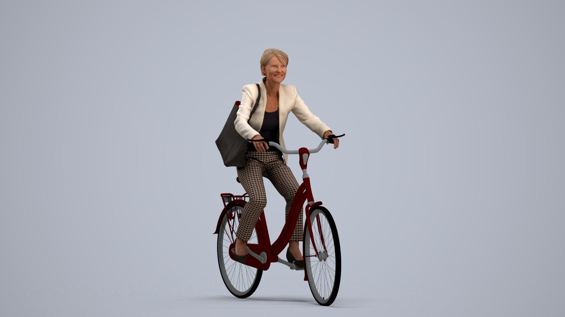 realistic 3D people senior woman business cycling, render-ready for V-Ray and Corona, FBX OBJ, standing pose render