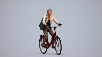 realistic 3D people senior woman business cycling, render-ready for V-Ray and Corona, FBX OBJ, standing pose render