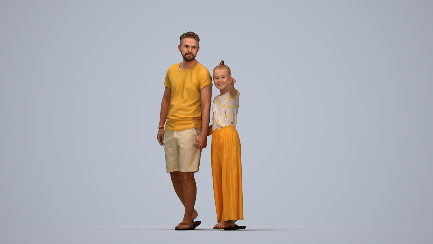 realistic 3D people man kids, render-ready for V-Ray and Corona, FBX OBJ, top-down view render