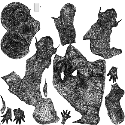 3D people model woman business, scanned human for 3ds Max rendering, wireframe top-down view