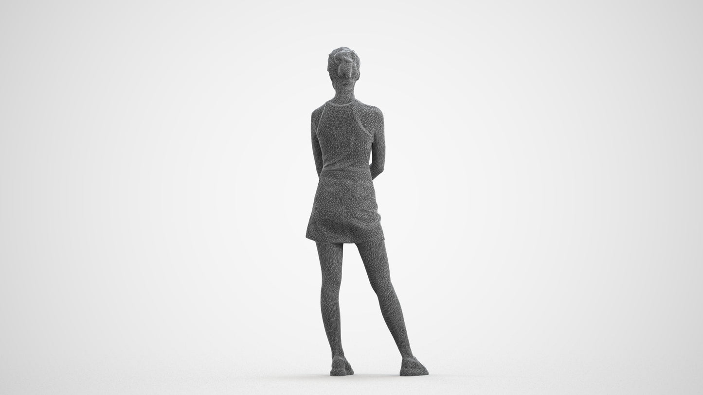 scanned 3D woman casual standing, photogrammetry people for Enscape and V-Ray, wireframe front view