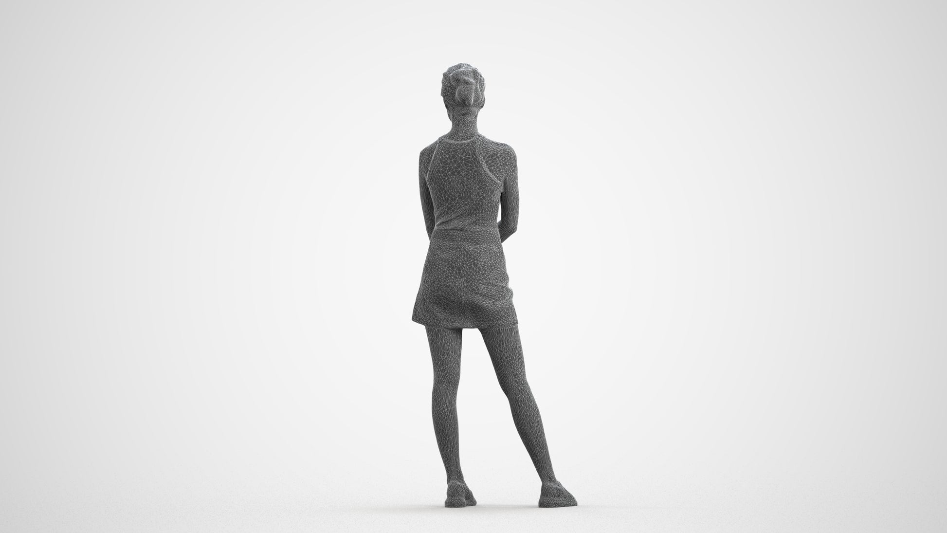 scanned 3D woman casual standing, photogrammetry people for Enscape and V-Ray, wireframe front view