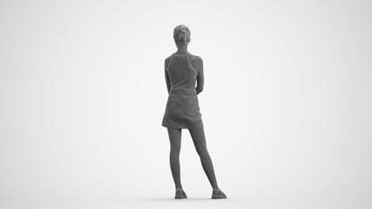 scanned 3D woman casual standing, photogrammetry people for Enscape and V-Ray, wireframe front view