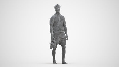 3D human model man casual walking, photogrammetry scanned person for archviz, three-quarter front view render