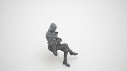 realistic 3D woman business sitting, scanned archviz people for Blender and 3ds Max, wireframe three-quarter view