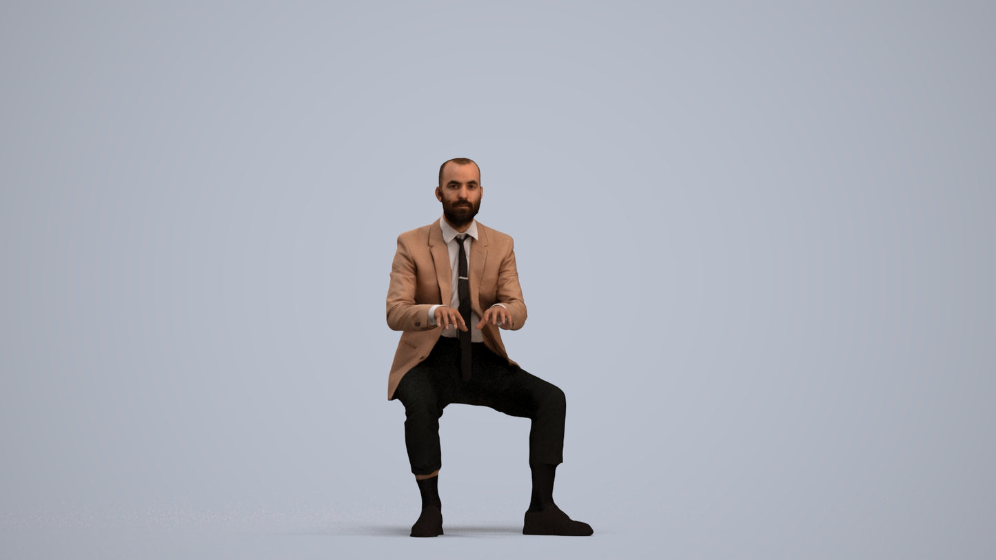 3D human model man business, photogrammetry scanned person for archviz, standing pose render