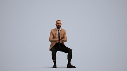 3D human model man business, photogrammetry scanned person for archviz, standing pose render