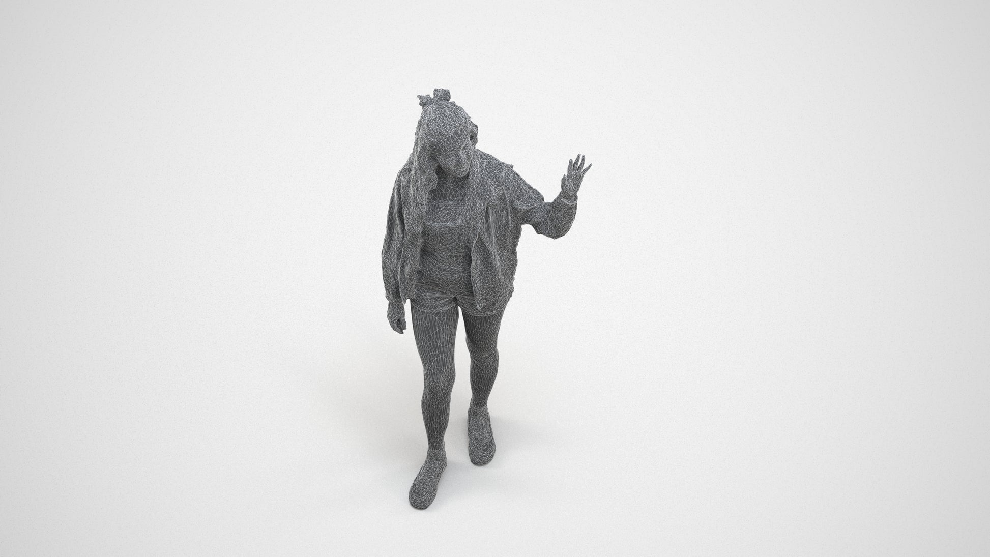 realistic 3D people woman casual walking, render-ready for V-Ray and Corona, FBX OBJ, wireframe three-quarter view