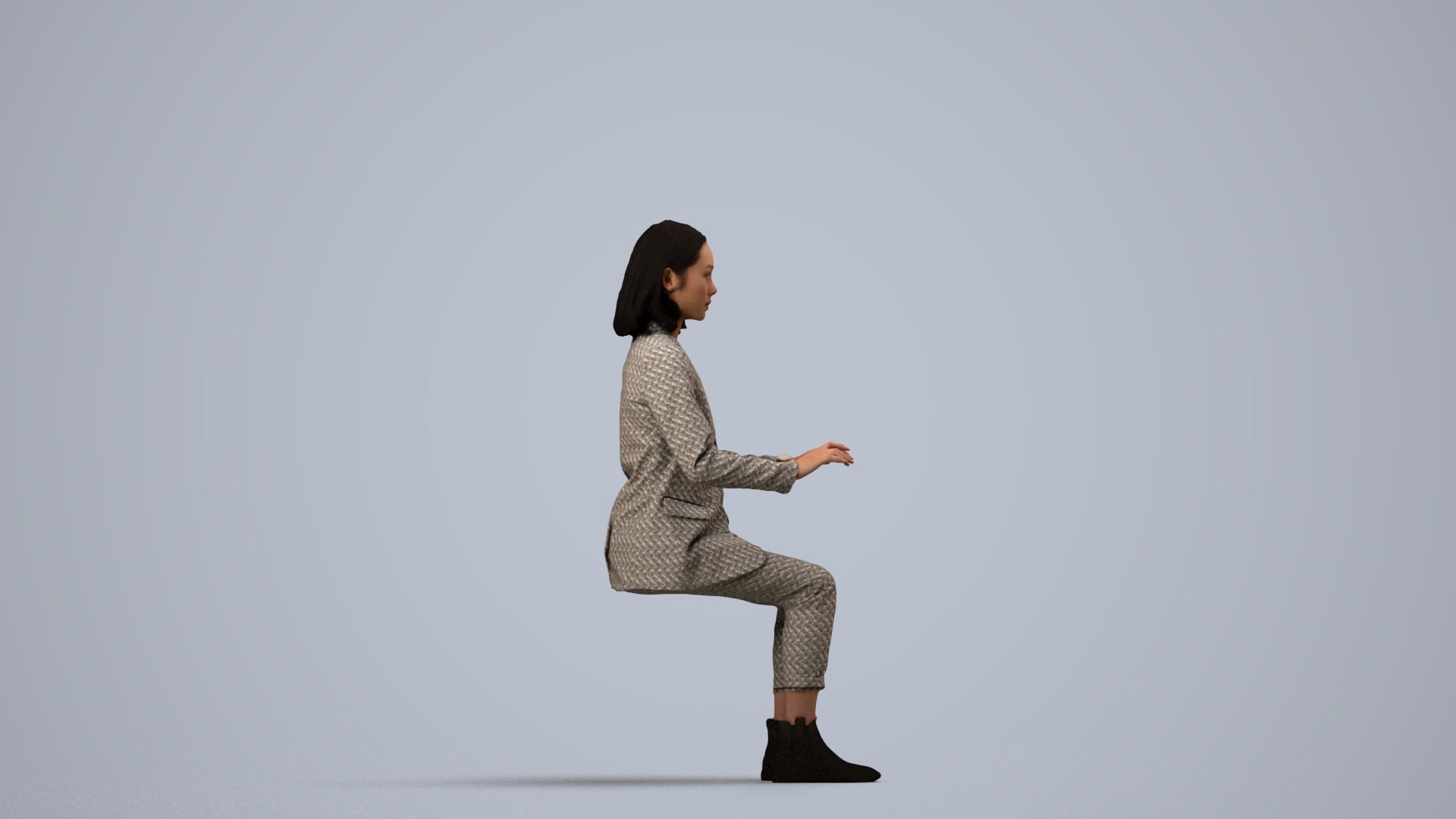 scanned 3D woman business, photogrammetry people for Enscape and V-Ray, side view render