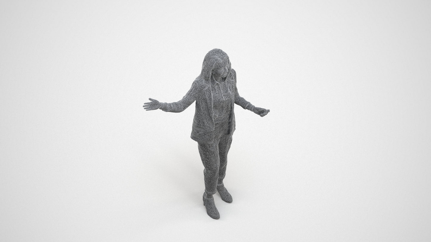 realistic 3D woman business, scanned archviz people for Blender and 3ds Max, wireframe three-quarter view