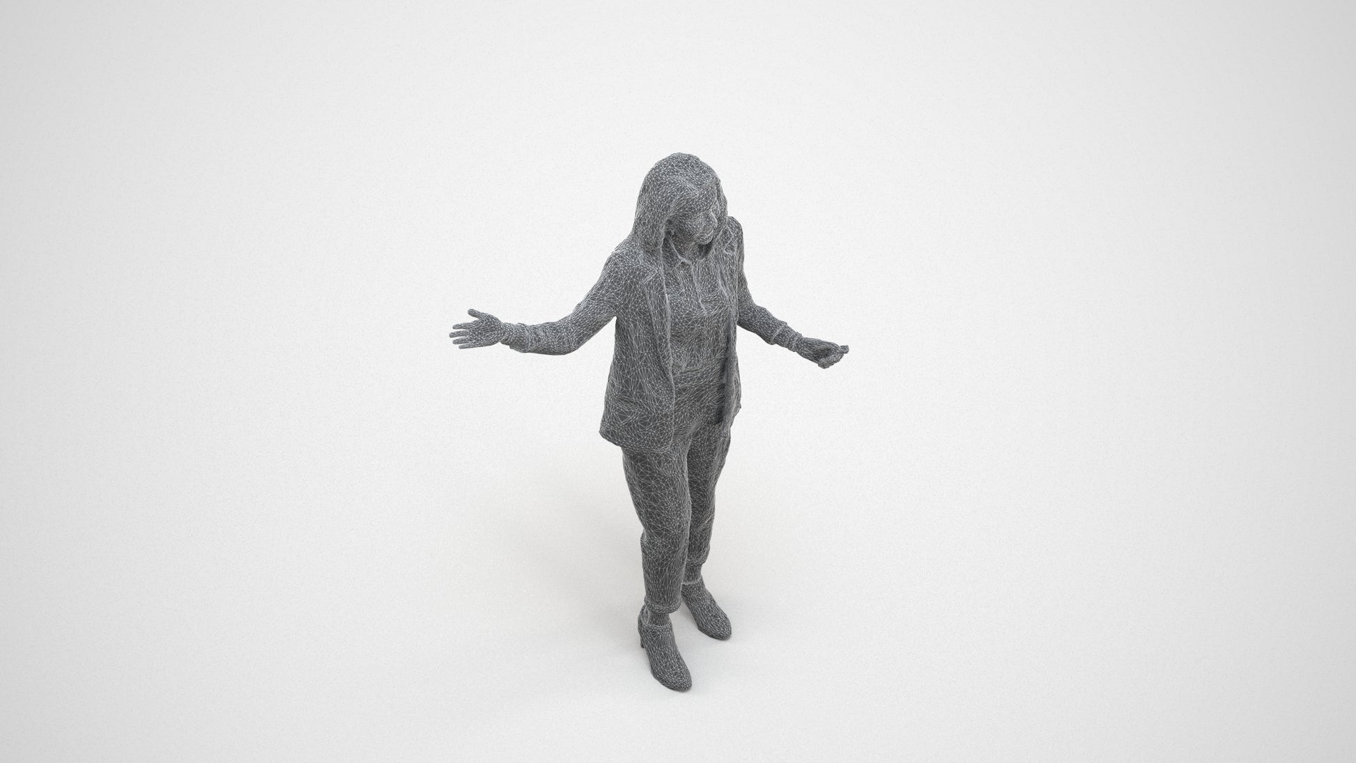 realistic 3D woman business, scanned archviz people for Blender and 3ds Max, wireframe three-quarter view