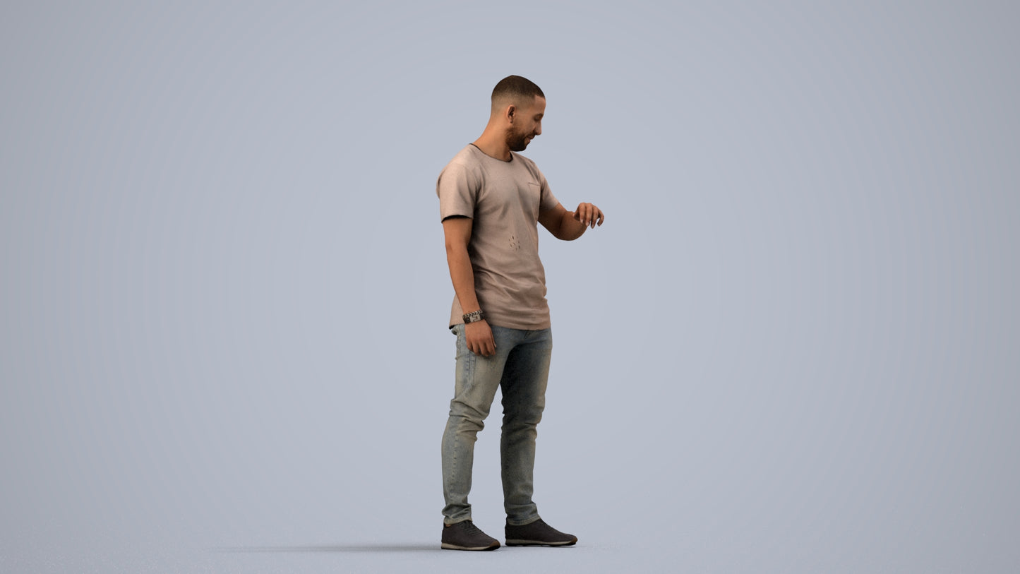 3D people model man casual standing, scanned human for 3ds Max rendering, side view render